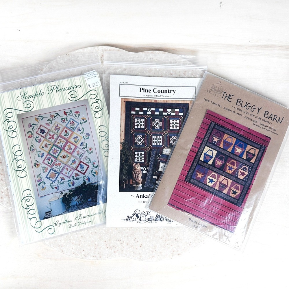 Vintage 1998-2001 Country Appliqué Quilt Patterns Lot Aunties Garden Pine Basket